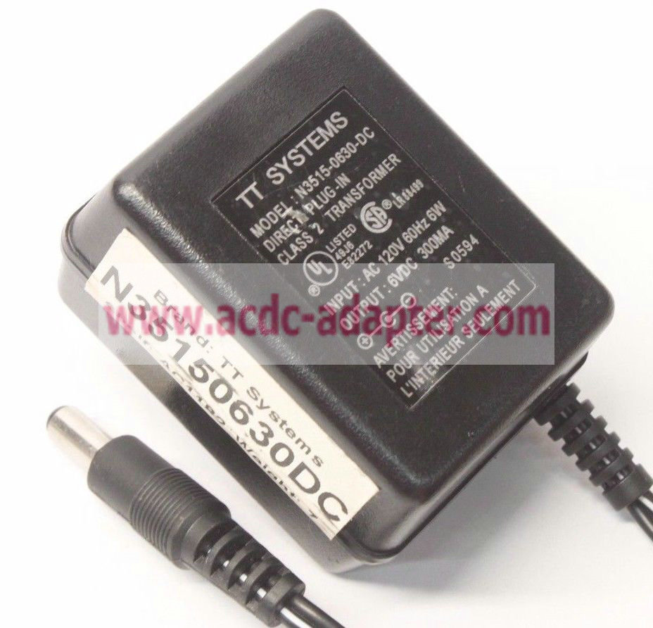 Genuine TT Systems N3515-0630-DC 6V 300mA AC DC Power Supply Adapter Charger